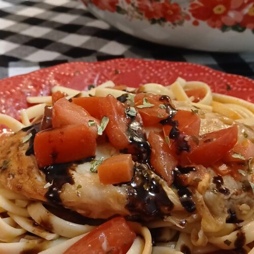 bruschetta chicken and pasta with balsamic vinegar