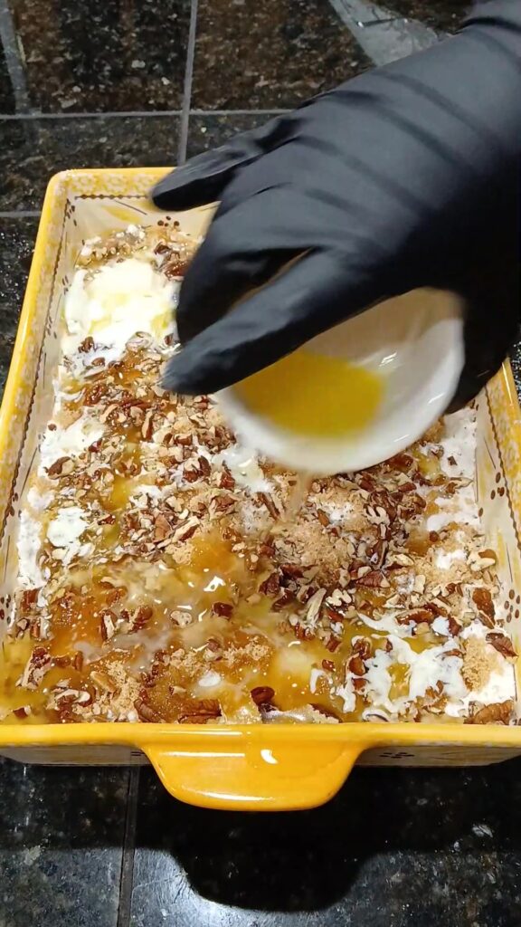 pour melted butter ove pineapple cobbler filling