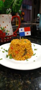 Arroz con pollo served with Panamian flag