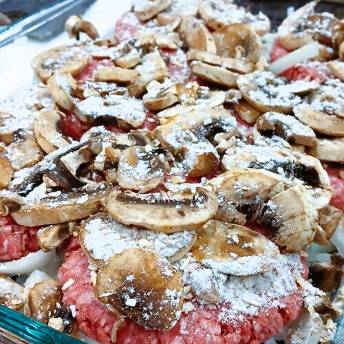 add mushrooms and seasoning to burgers