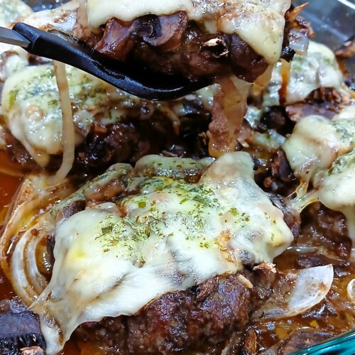 juicy mushroom burger with onions a nd herb butter