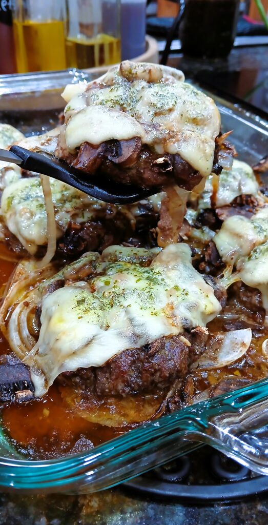 juicy mushroom burger with onions a nd herb butter