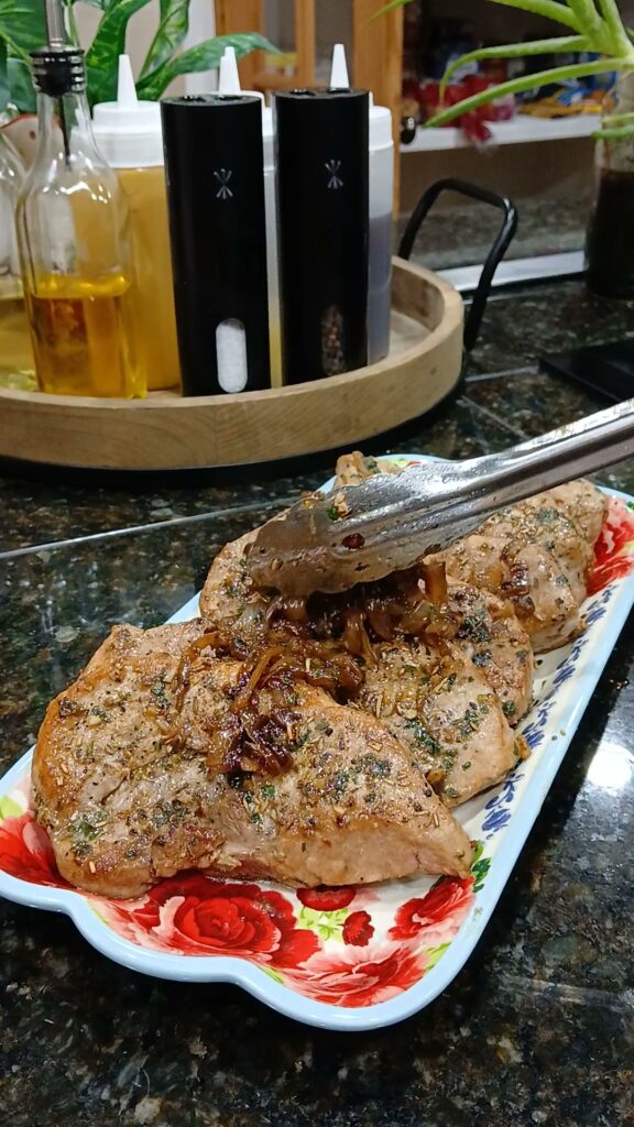 top pork chops with caramelized onions
